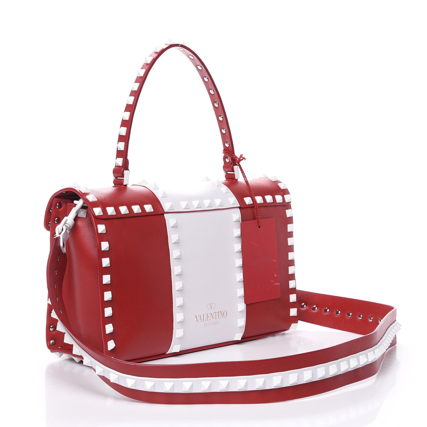 Vitello Colorblock Small Free Rockstud Single Handle Flap Bag Rosso Valentino Optic White