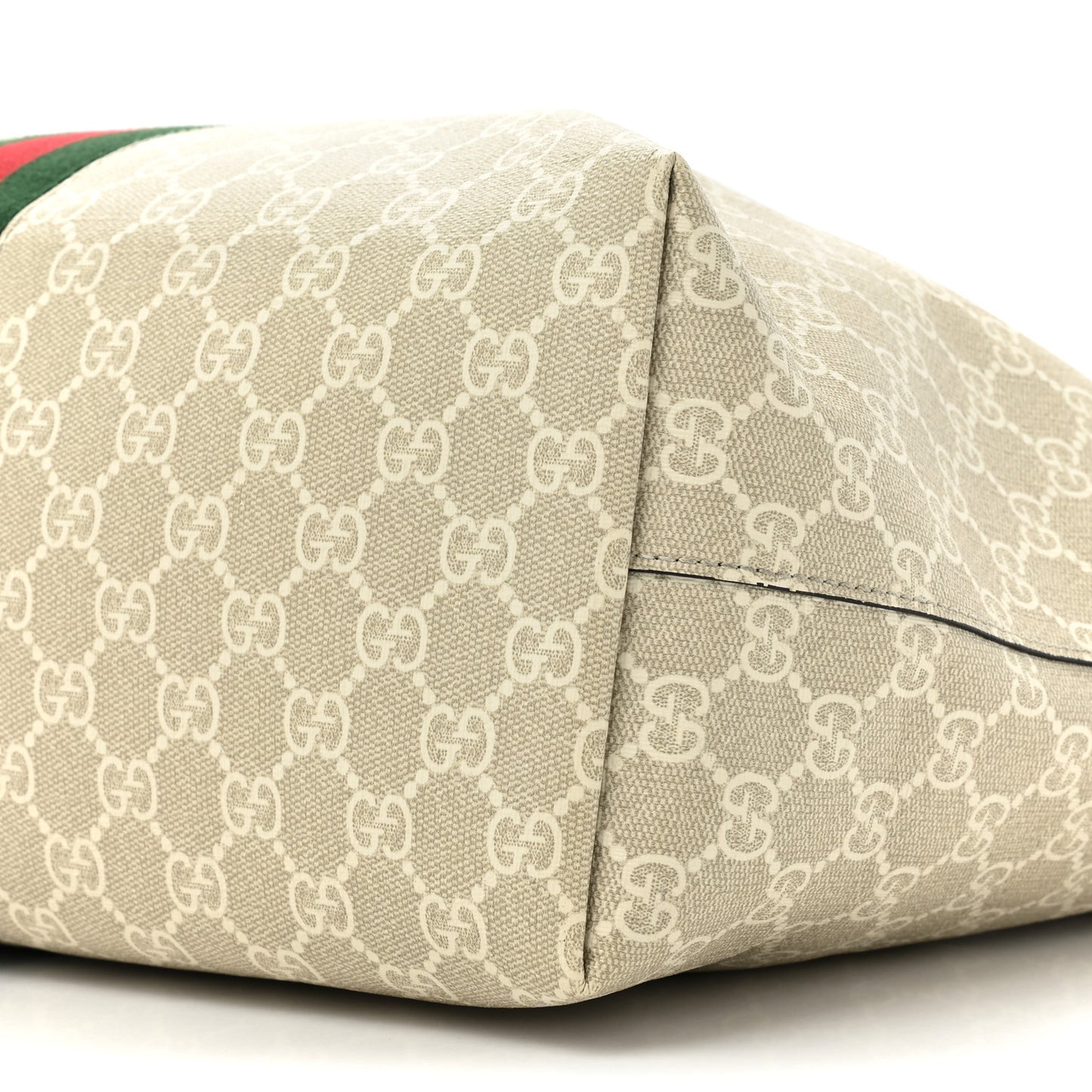 GG Supreme Monogram Textured Dollar Calfskin Web Medium Ophidia Shopping Tote Beige Mystic White Oatmeal