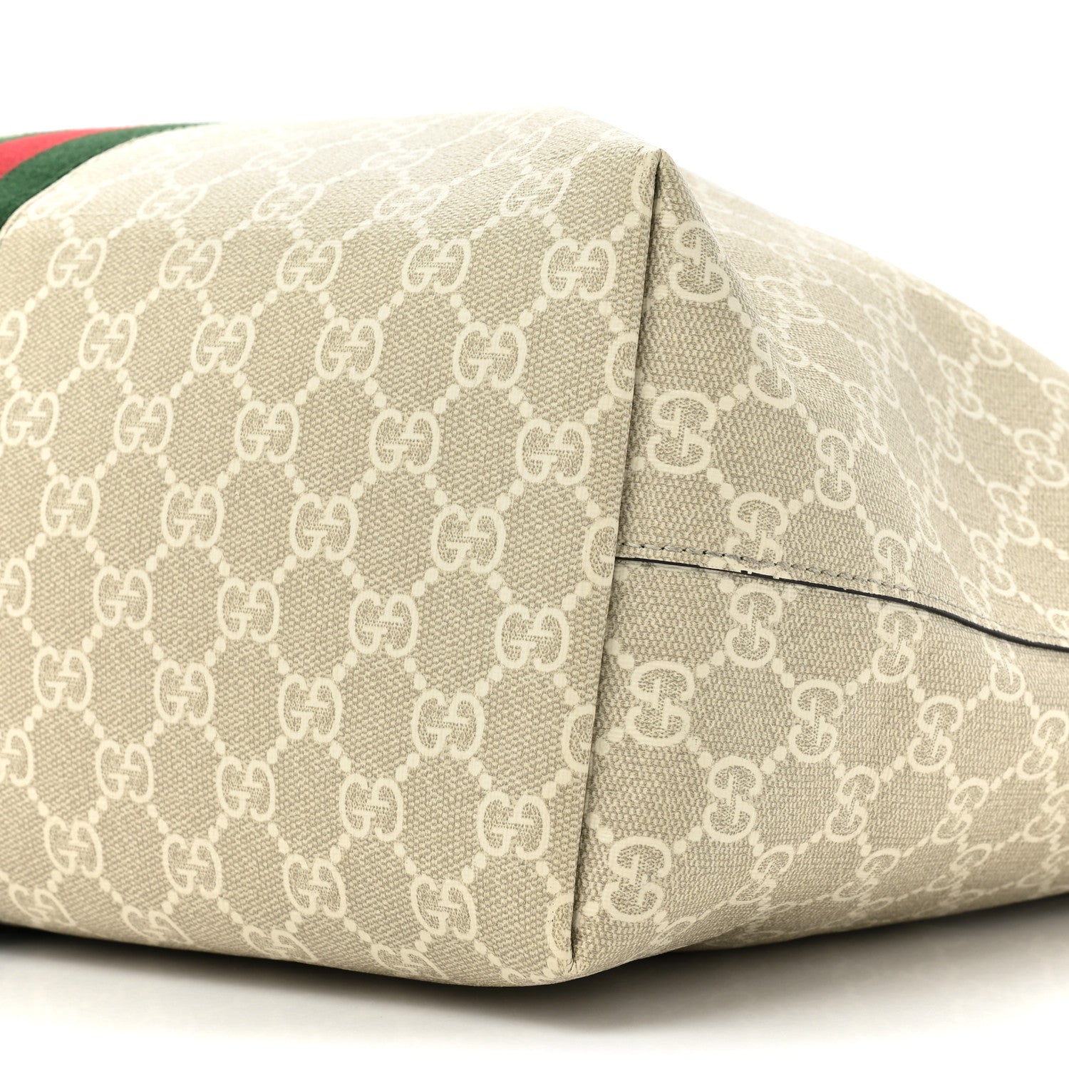 Gucci GG Supreme Monogram Textured Dollar Calfskin Web Medium Ophidia Shopping Tote Beige Mystic White Oatmeal 9 of 17