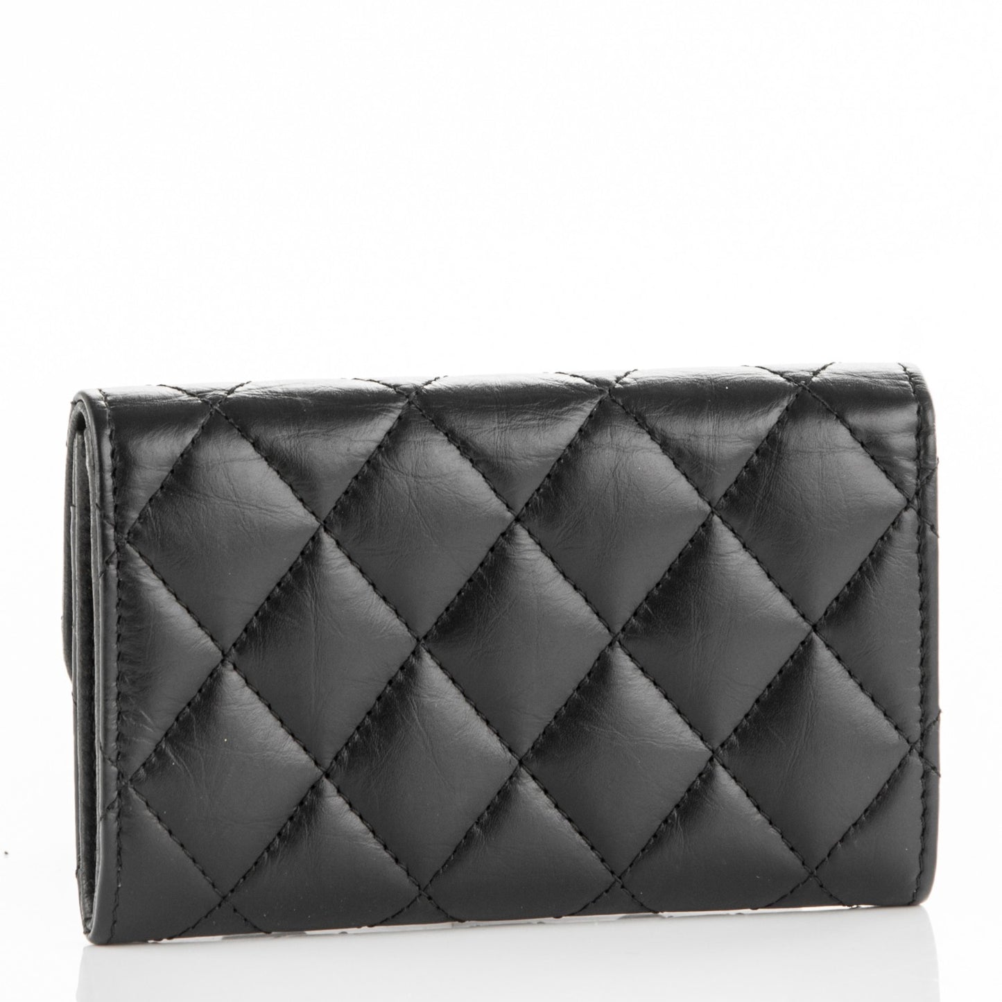 Aged Calfskin Quilted Reissue Flap Card Holder Black