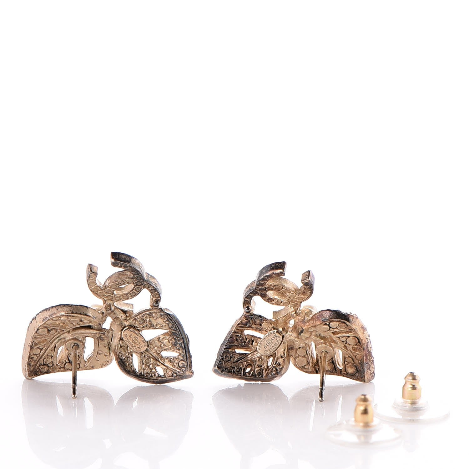 Chanel Crystal Pearl CC Leaf Earrings Gold 3 of 6