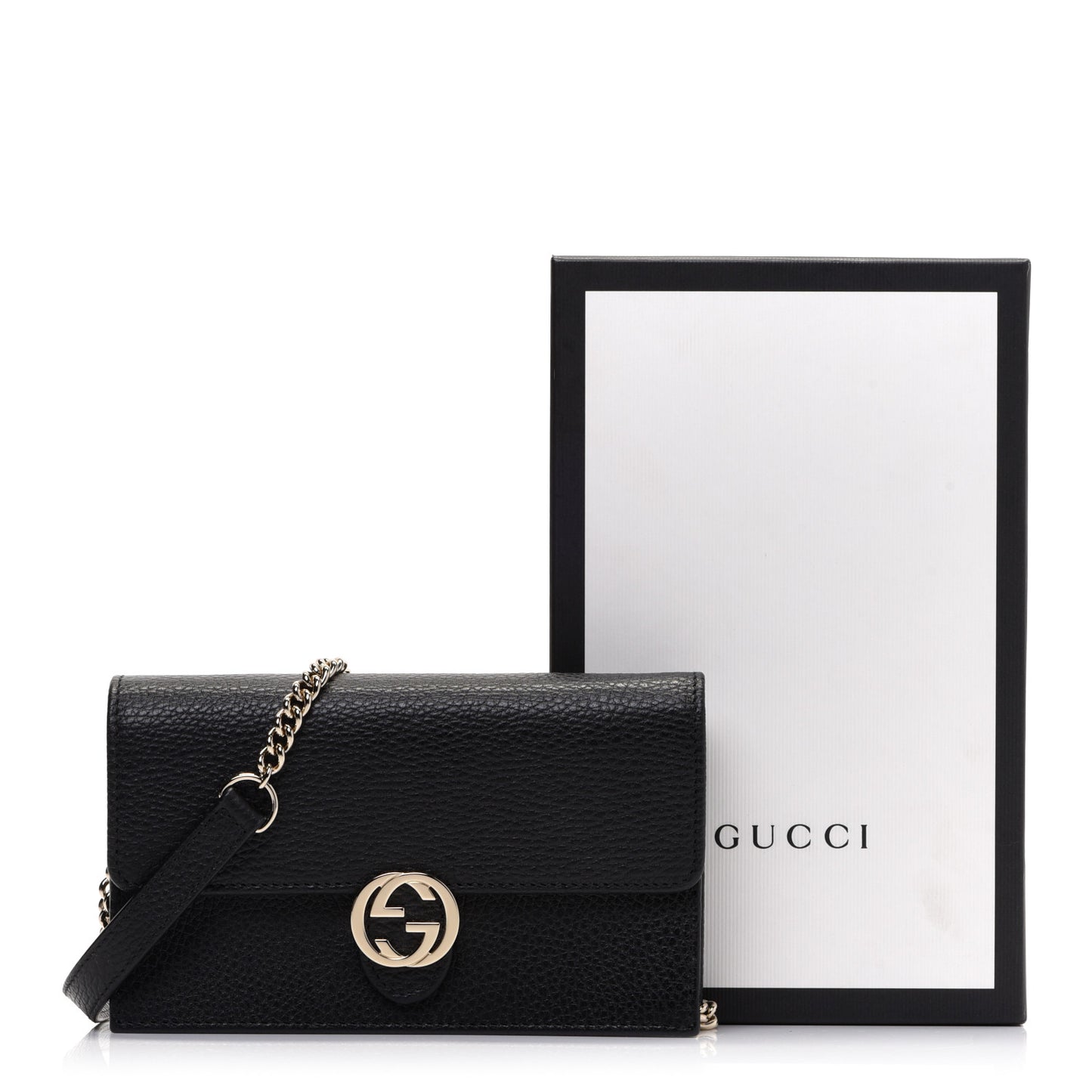 Dollar Calfskin Interlocking G Chain Wallet Black