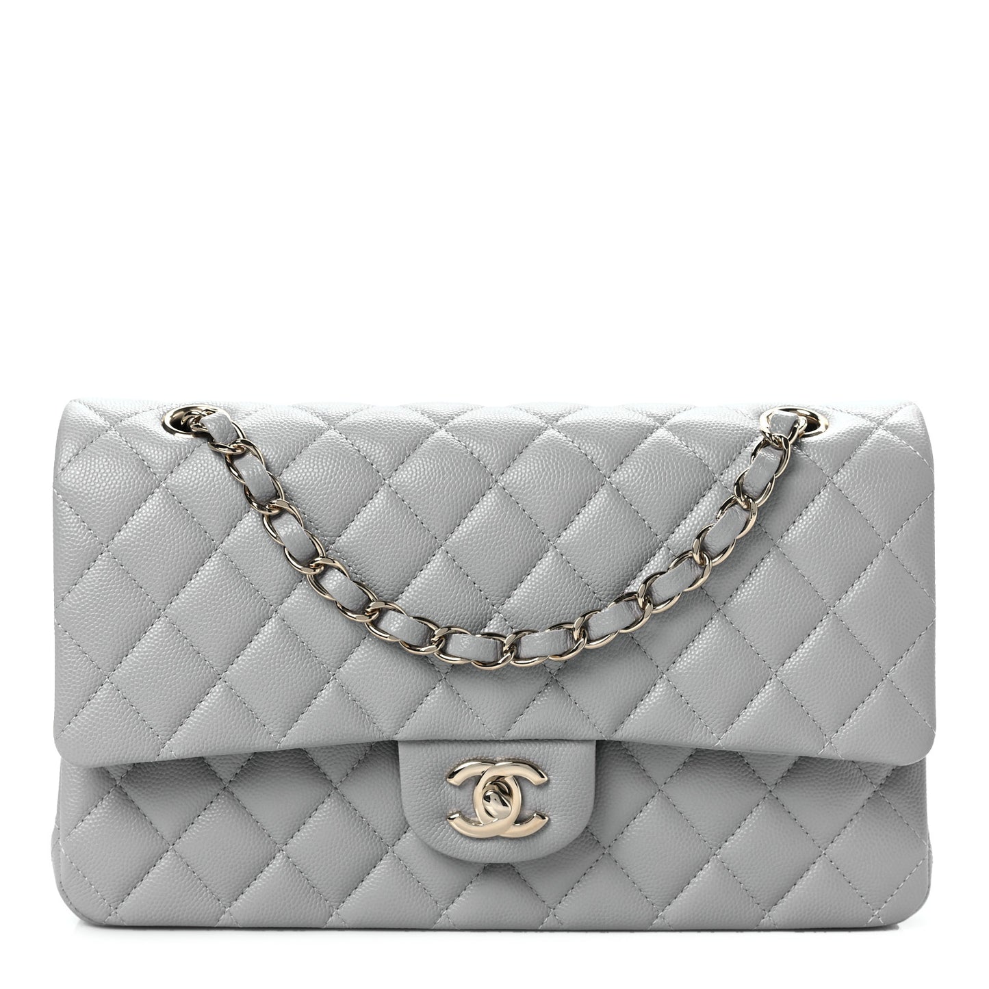 Caviar Quilted Medium Double Flap Grey