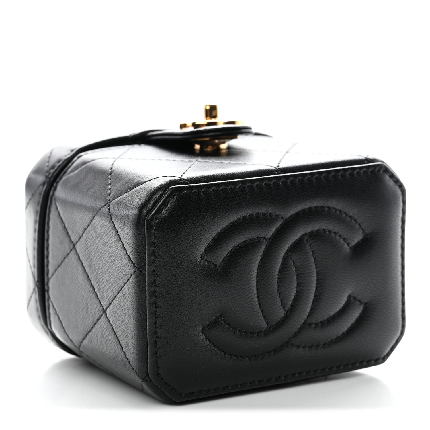 Chanel Lambskin Quilted Vanity Clutch With Chain Black 1820394
