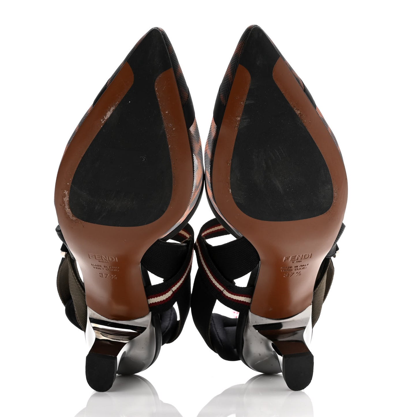 Technical Mesh FF Colibri 55mm Slingback Pumps 37.5 Tobacco Moro Bordeaux Black Militare