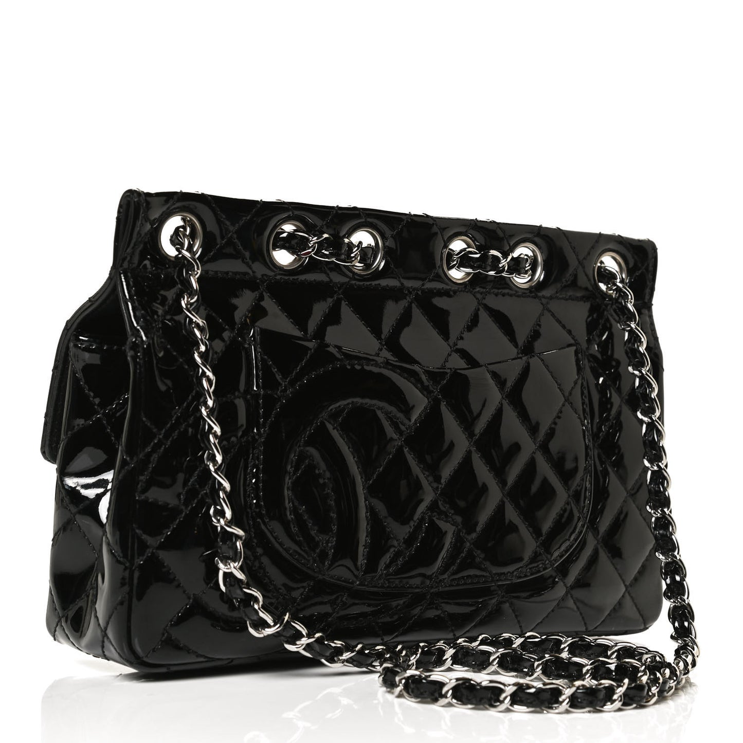 Patent Quilted Jumbo Diagonal CC Flap Black