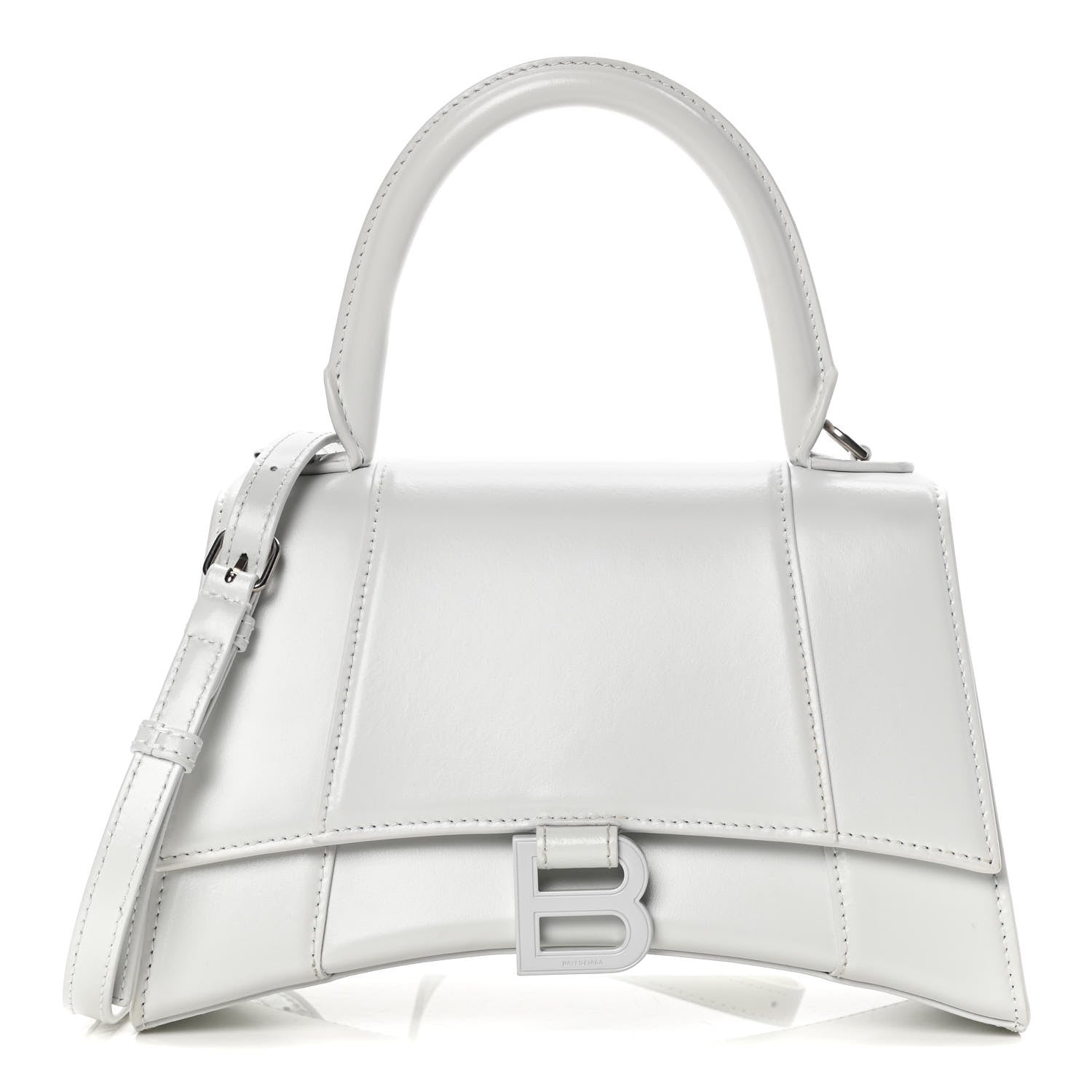 Balenciaga Shiny Box Calfskin Tonal B Small Hourglass Top Handle Bag White 1 of 12