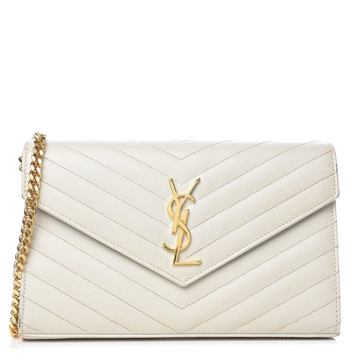 Grain De Poudre Matelasse Chevron Monogram Chain Wallet Porcellana