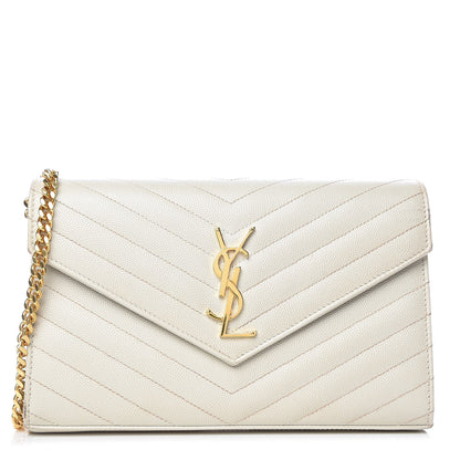 Saint Laurent Grain De Poudre Matelasse Chevron Monogram Chain Wallet Porcellana 1 of 8