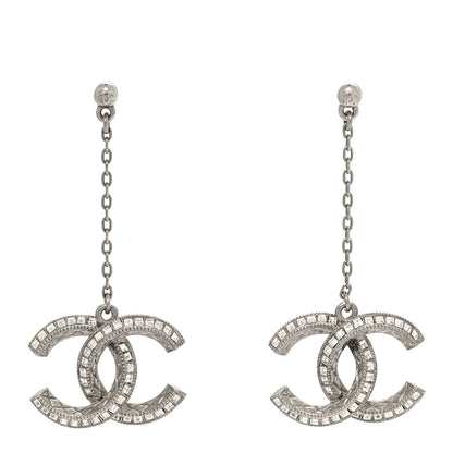 Chanel Crystal Baguette CC Drop Earrings Silver 1 of 5