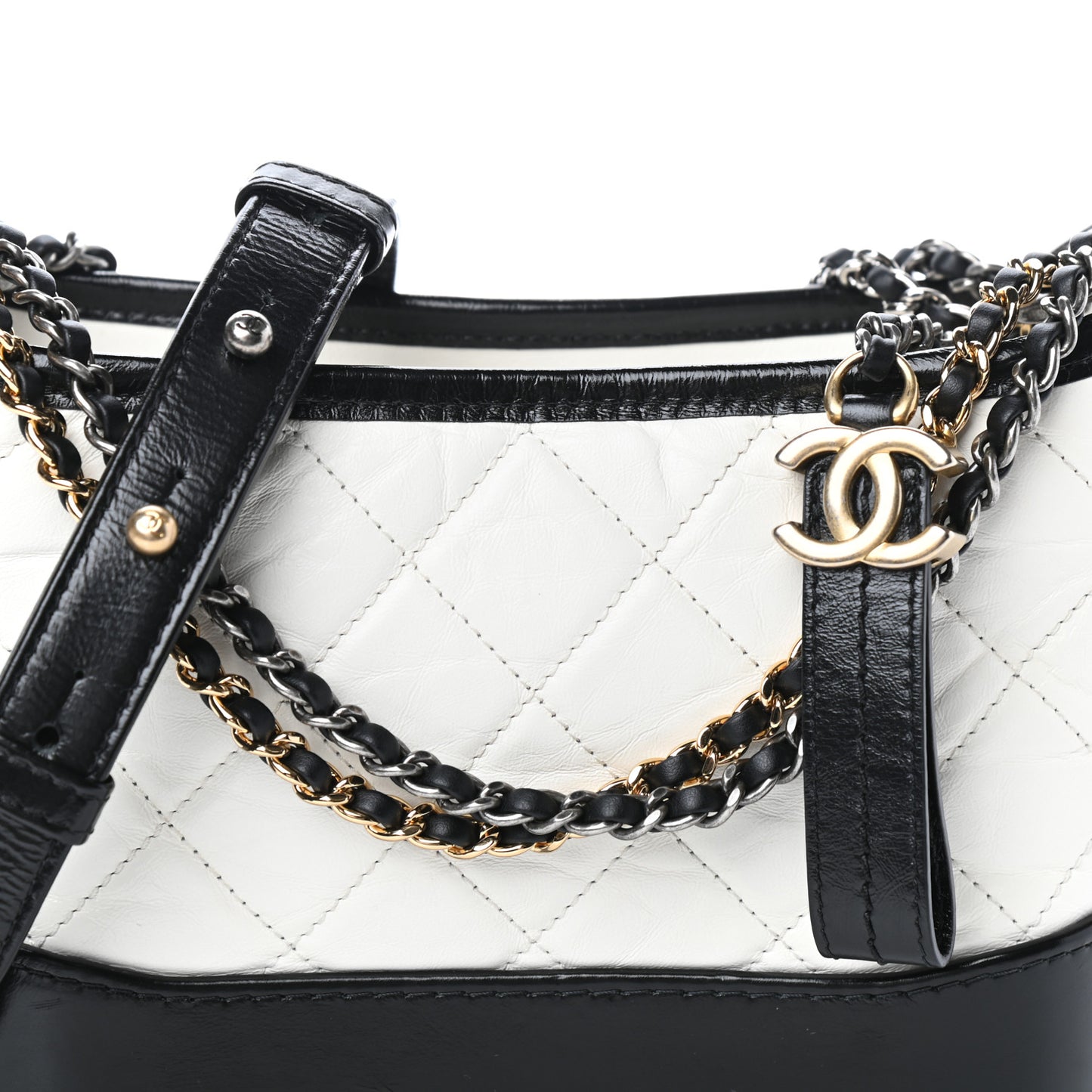 Aged Calfskin Quilted Small Gabrielle Hobo Black White