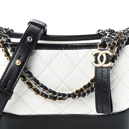 Chanel Aged Calfskin Quilted Small Gabrielle Hobo Black White 8 of 10