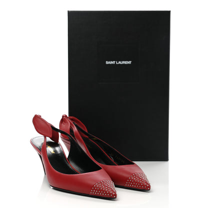 Saint Laurent Calfskin Studded Charlotte 55 Slingback Pumps 40 Red 9 of 9