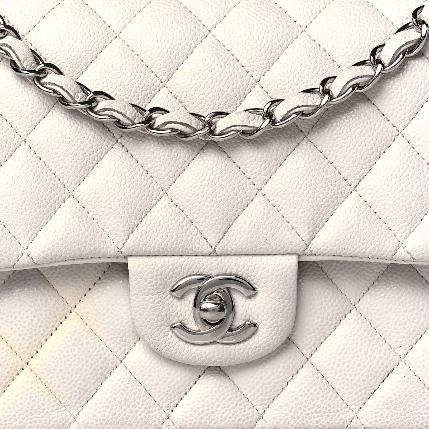 Caviar Quilted Medium Double Flap White
