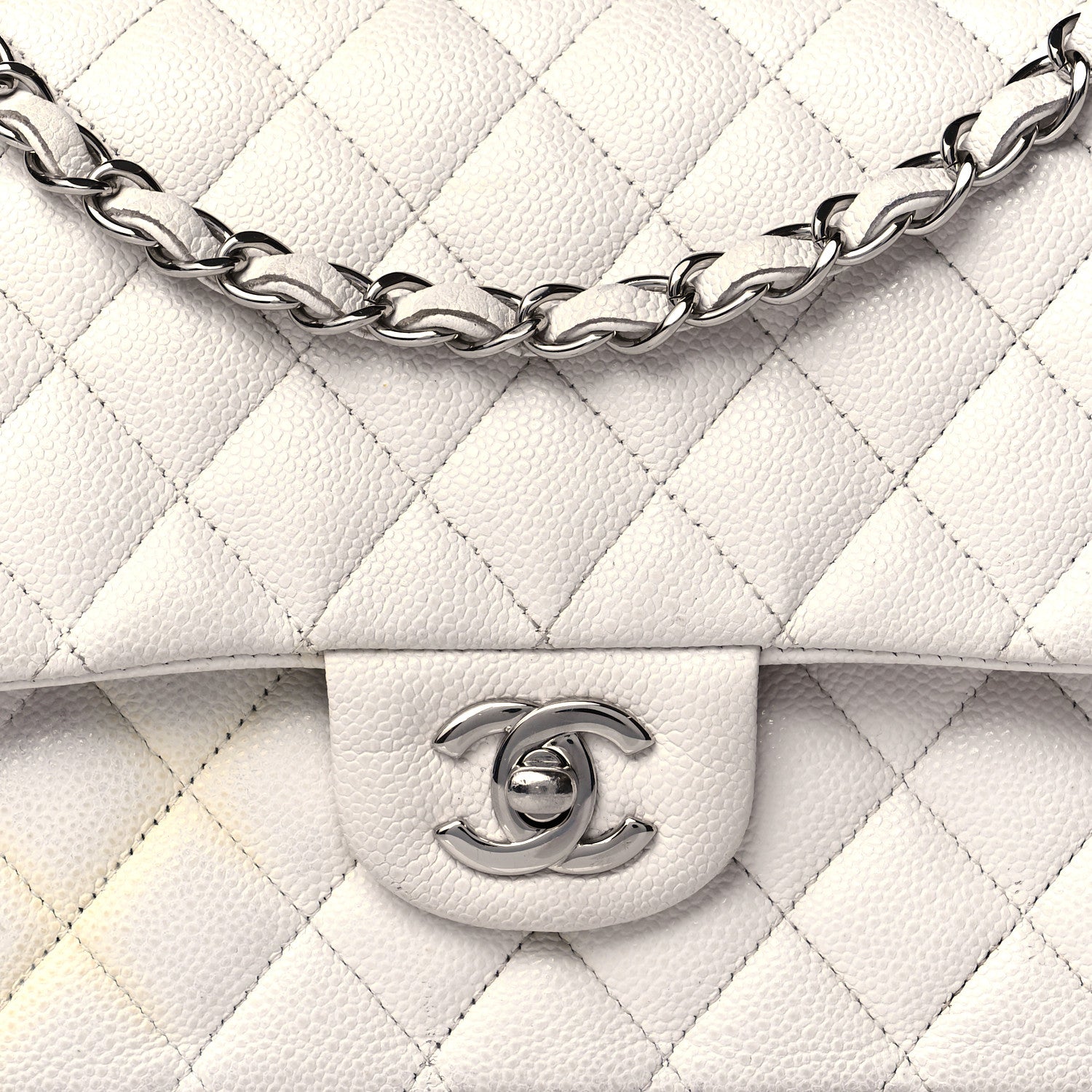 Chanel Caviar Quilted Medium Double Flap White 8 of 18