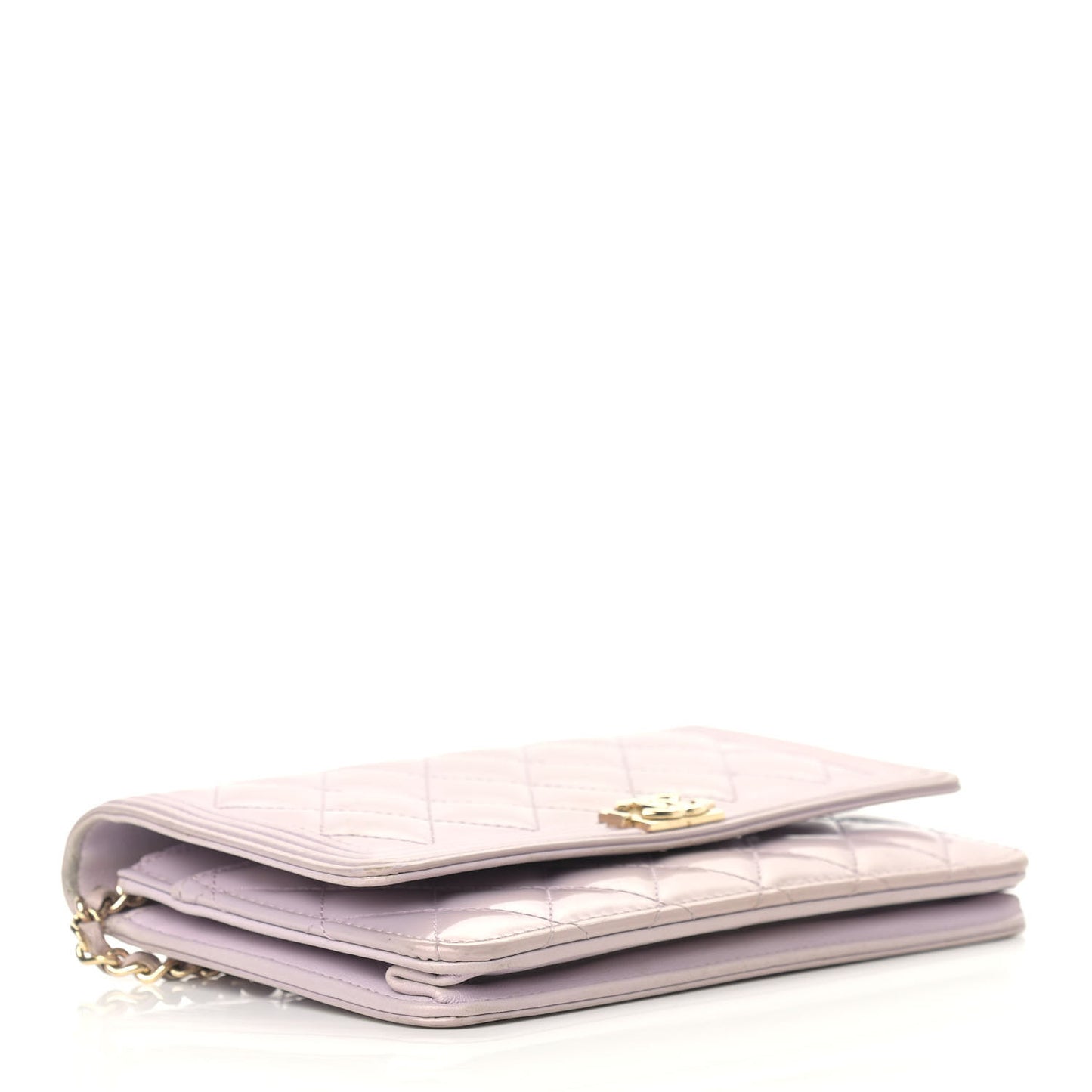 Patent Calfskin Quilted Boy Wallet On Chain WOC Purple