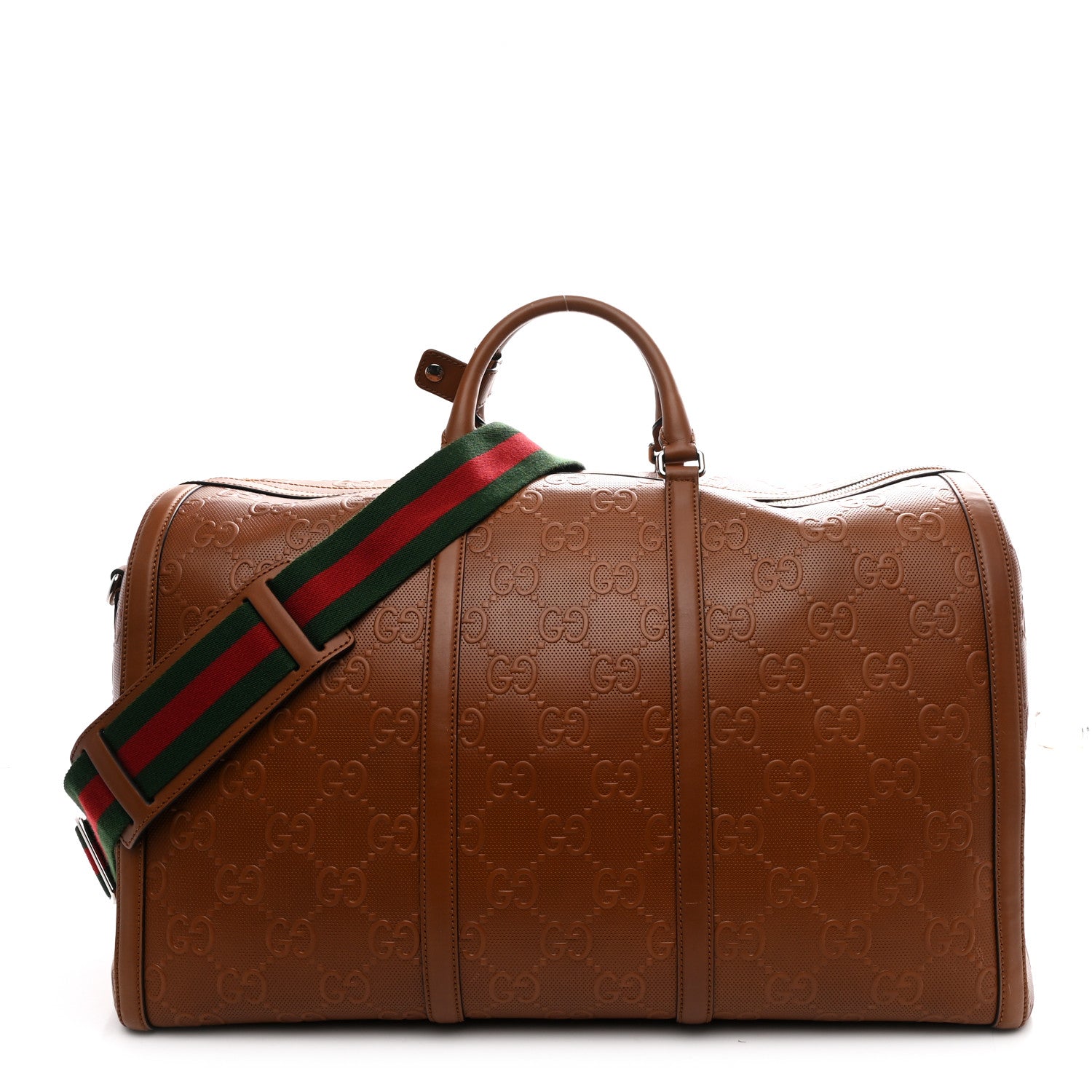 Gucci Calfskin GG Tennis Embossed Large Duffle Bag Brown 1 of 12