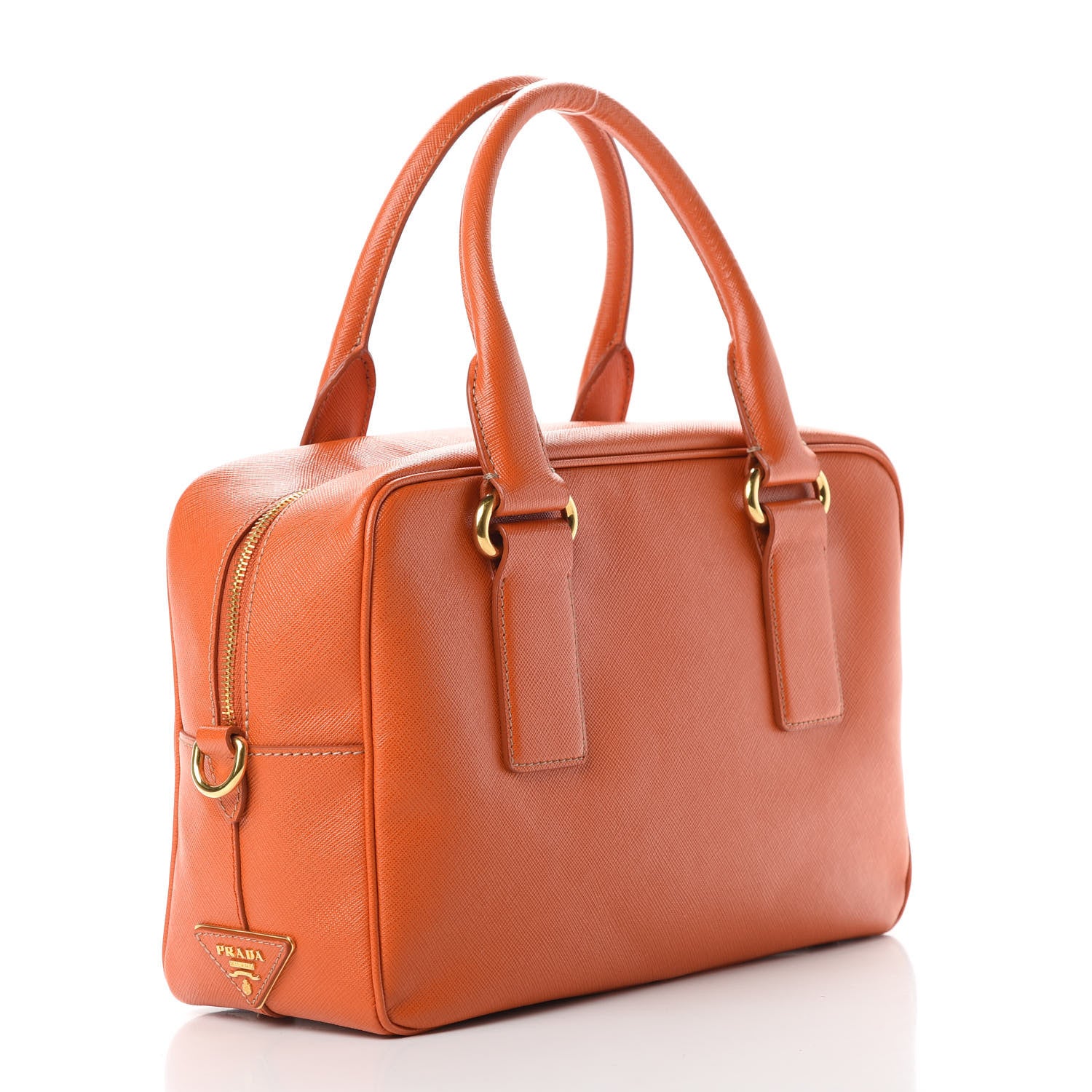 Prada Saffiano Bowler Top Handle Shoulder Papaya 3 of 12