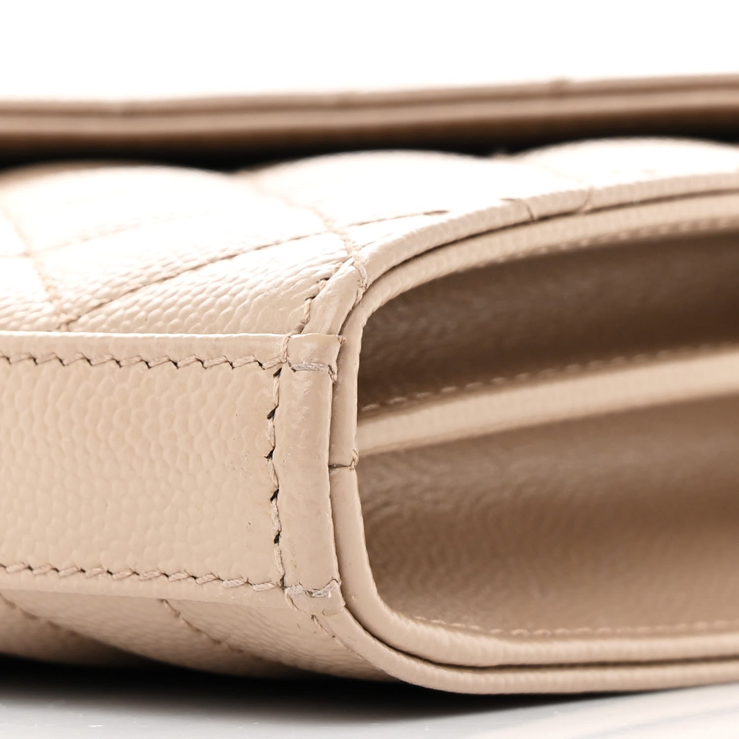 Saint Laurent Grain De Poudre Mixed Matelasse Triquilt Monogram Chain Wallet Dark Beige 11 of 11
