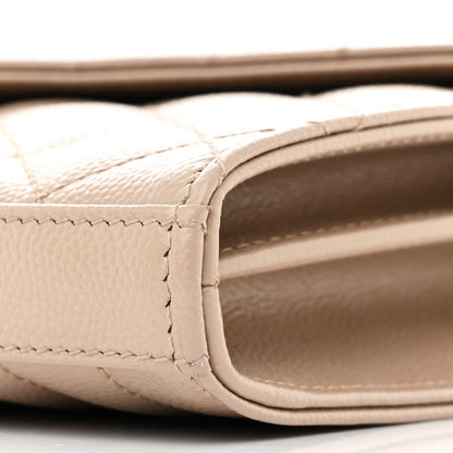 Saint Laurent Grain De Poudre Mixed Matelasse Triquilt Monogram Chain Wallet Dark Beige 11 of 11