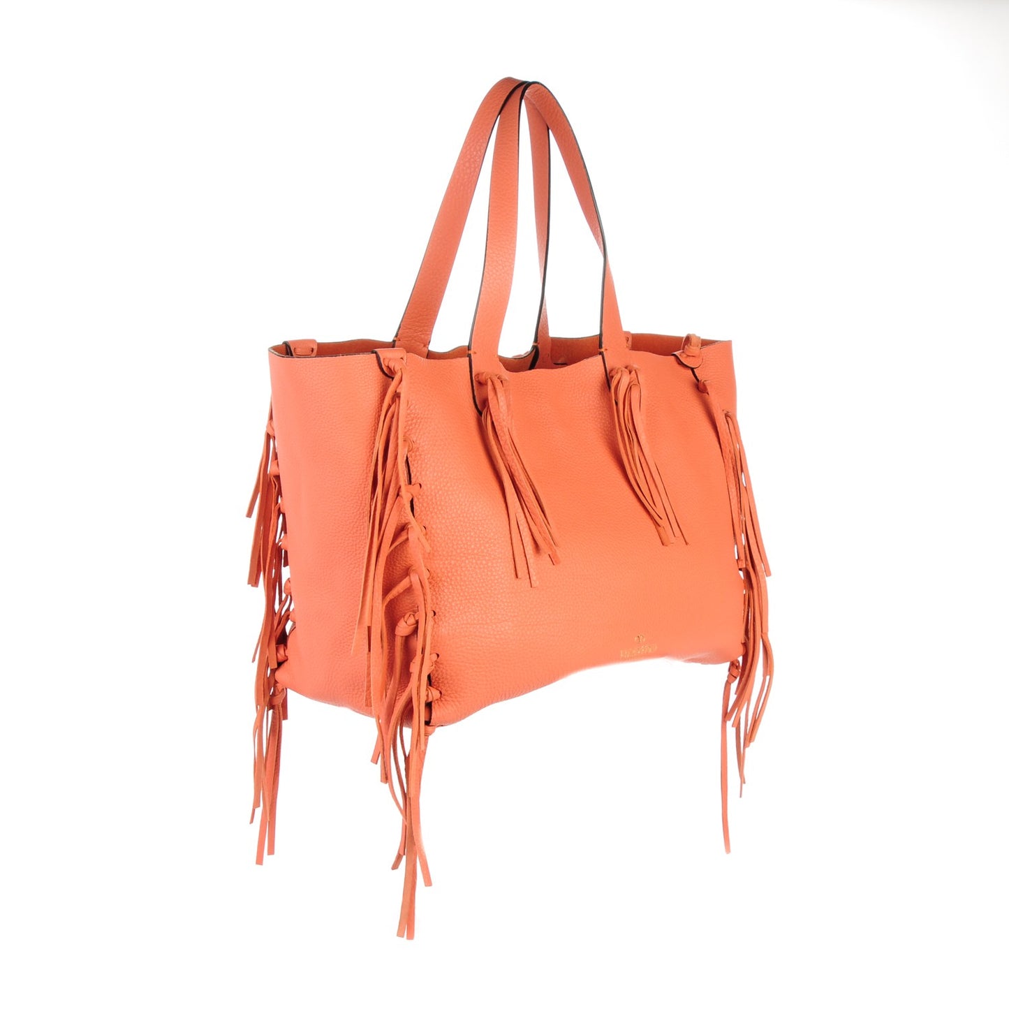 Grained Calfskin C-Rockee Fringe Tote Coral