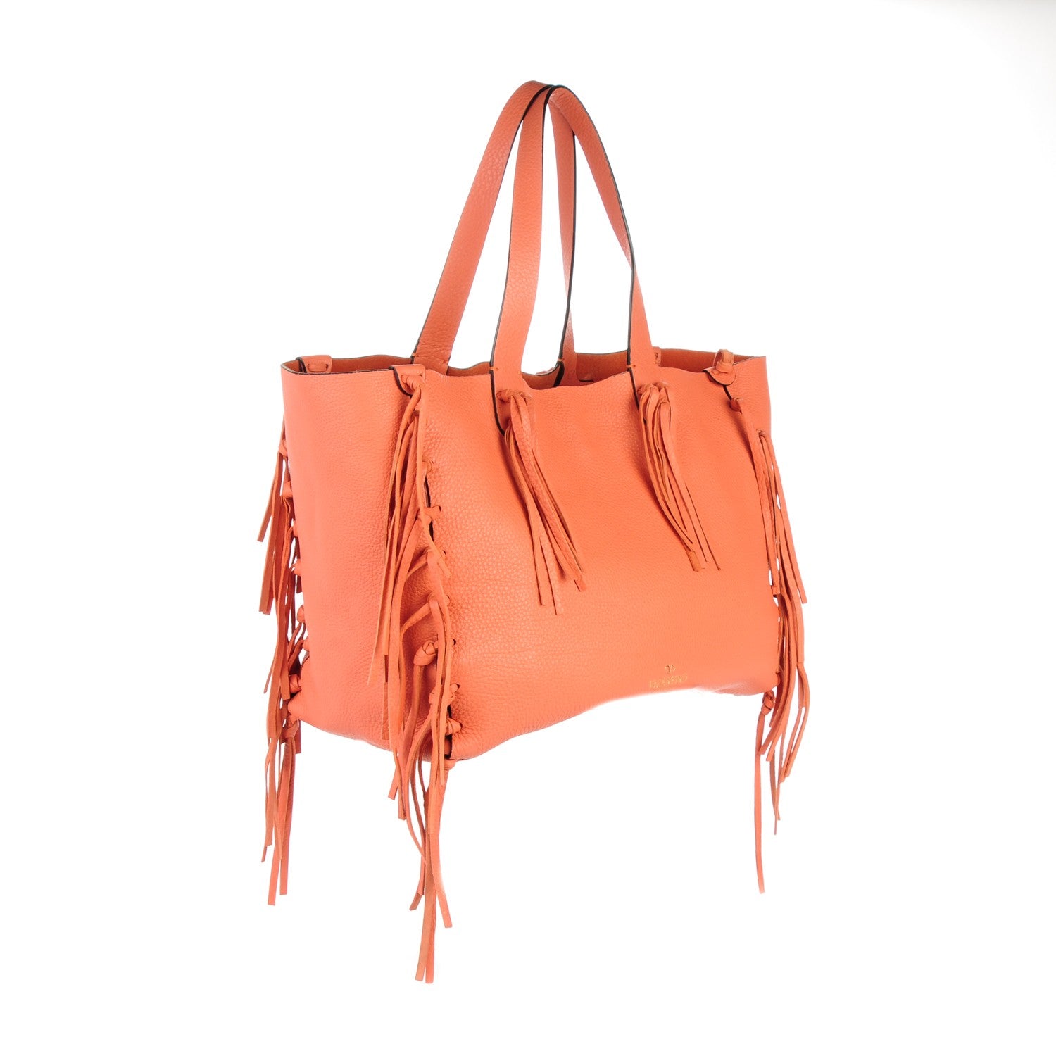 Valentino Garavani Grained Calfskin C-Rockee Fringe Tote Coral 3 of 7