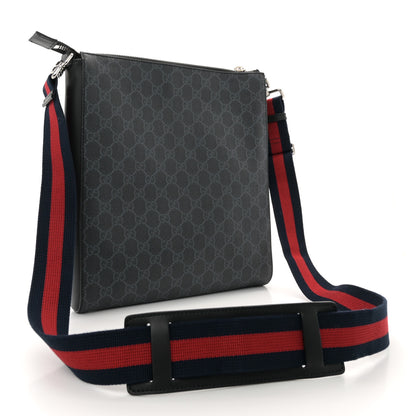 Gucci GG Supreme Monogram Appia Calfskin Web Flat Messenger Bag Black Grey 3 of 10