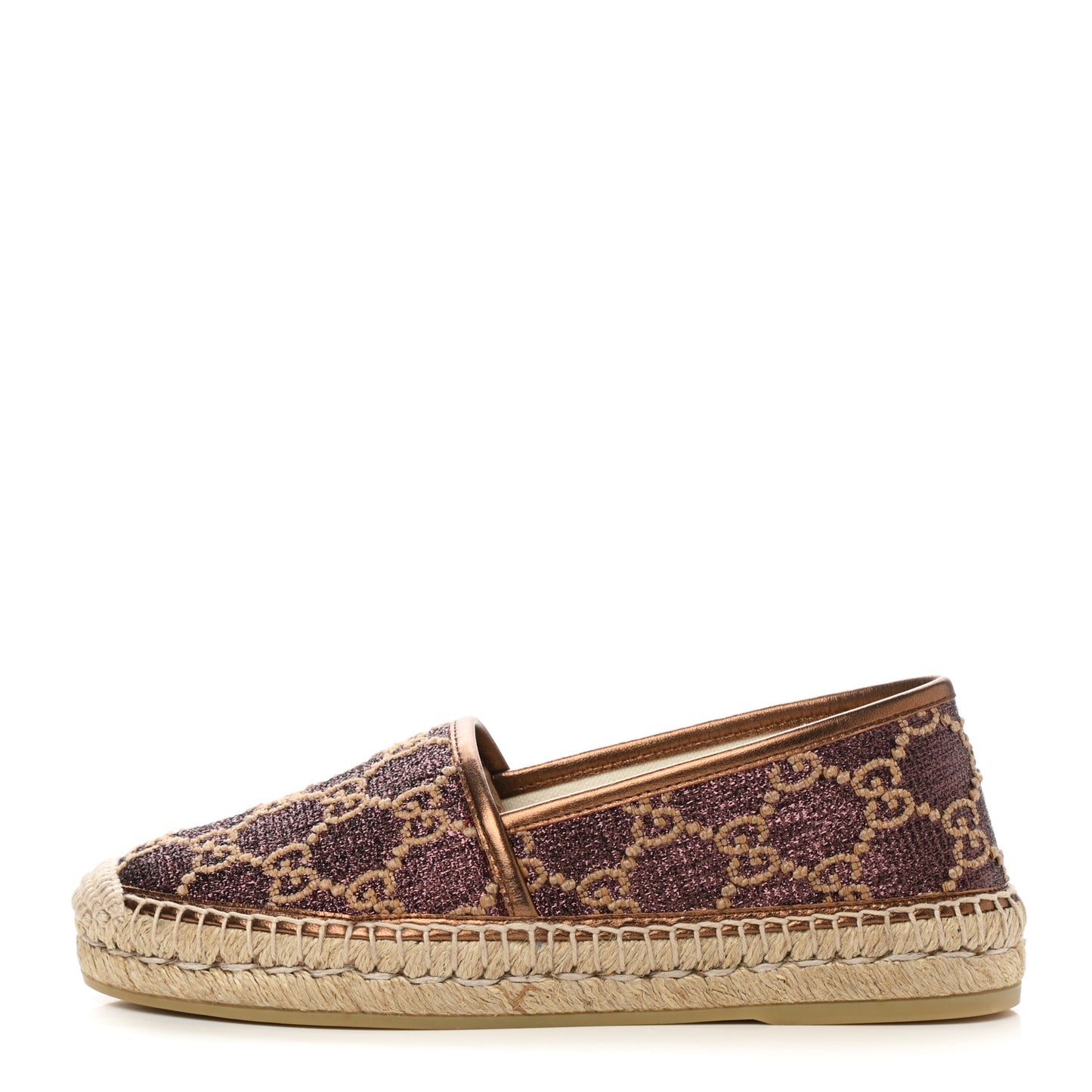 Lame Nappa GG Monogram Espadrilles 36 Brown Beige Light Bronze