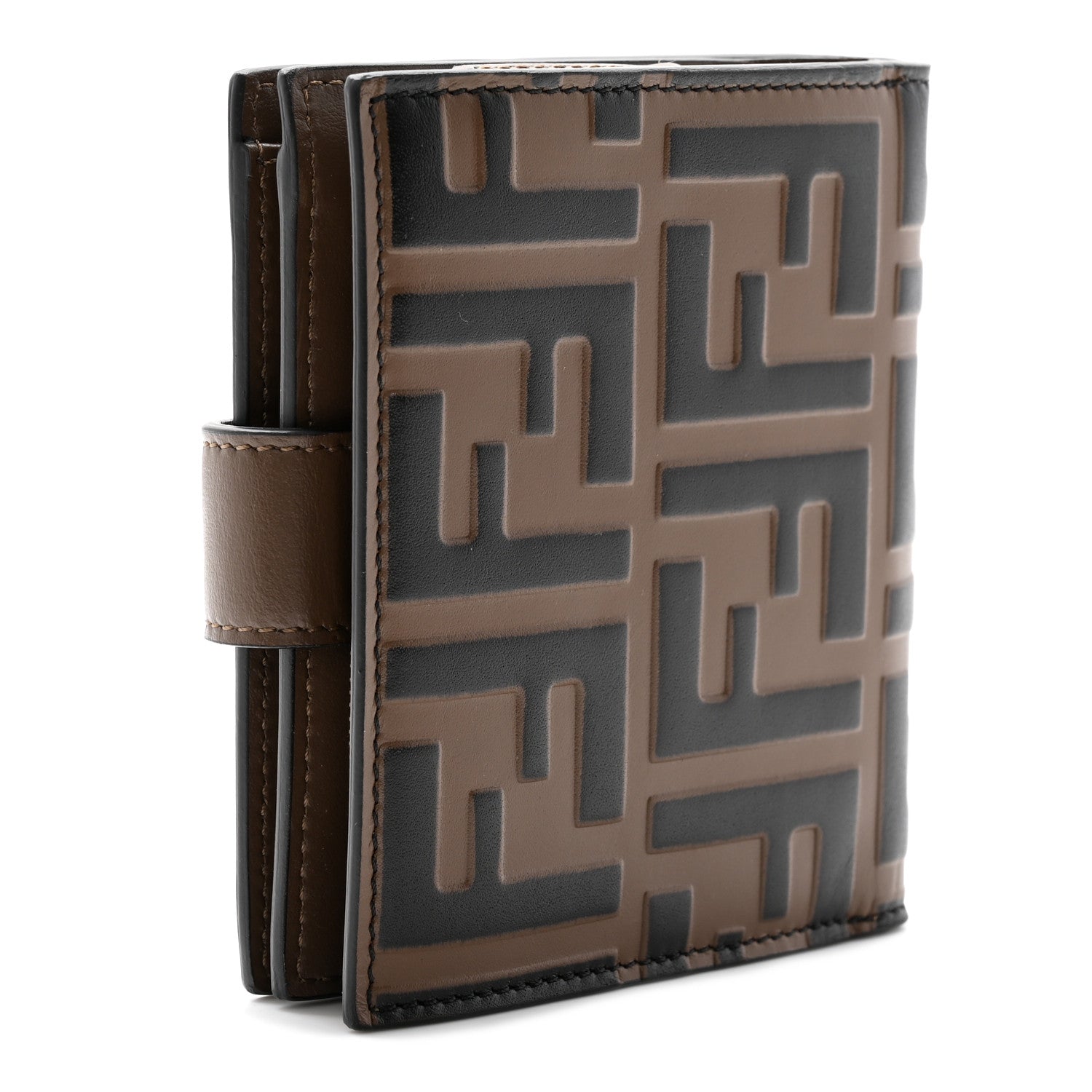 Fendi Vitello Soft F is Fendi Bi-Color FF 1974 Embossed Compact Wallet Maya Black 3 of 10