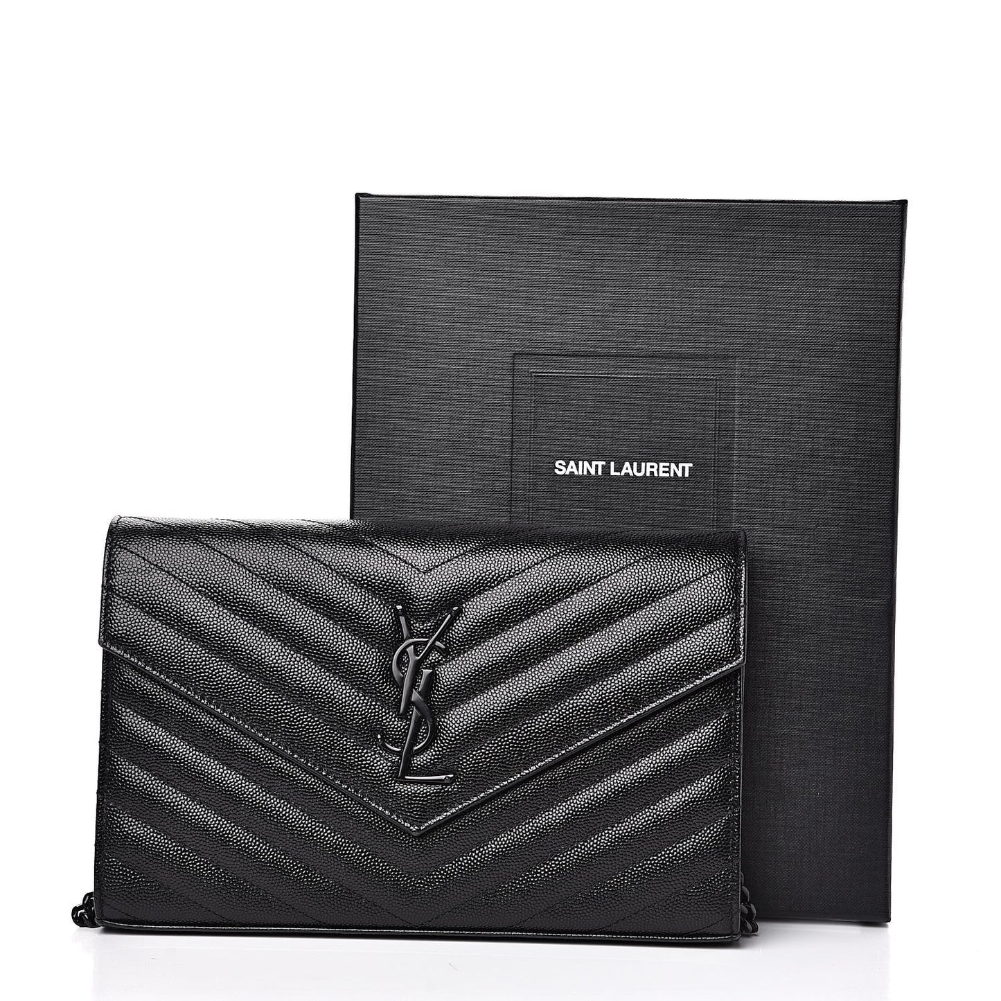 Grain De Poudre Matelasse Chevron Monogram Chain Wallet Black