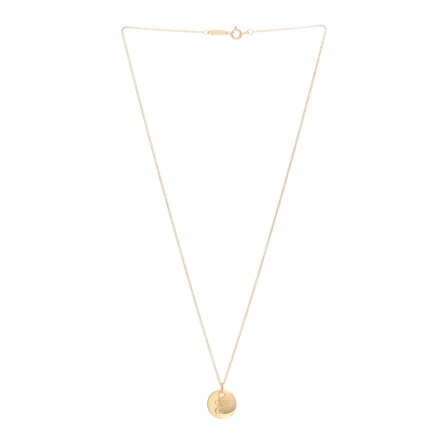 18K Yellow Gold Notes Letter E Disc Charm Pendant Necklace