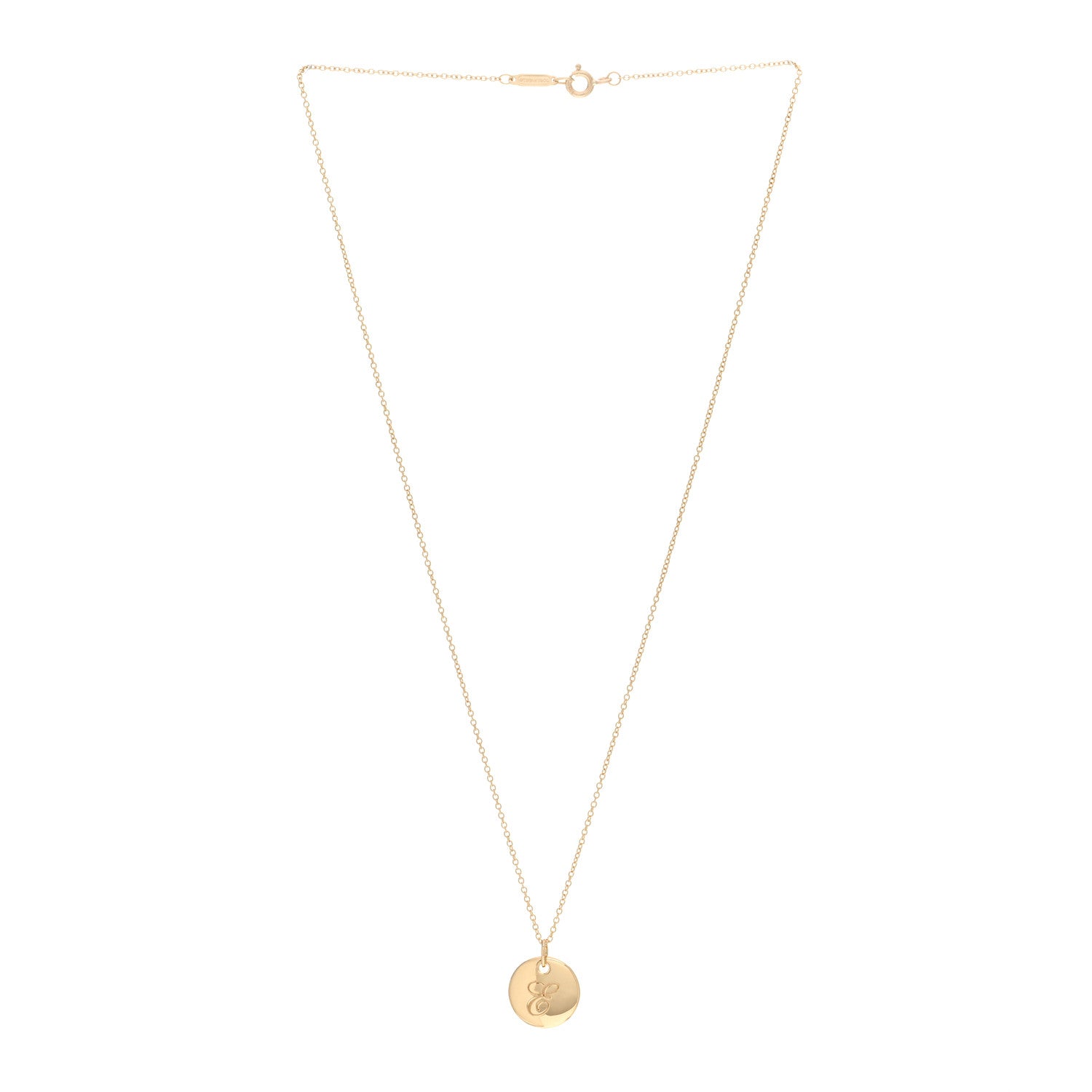 Tiffany 18K Yellow Gold Notes Letter E Disc Charm Pendant Necklace 3 of 4