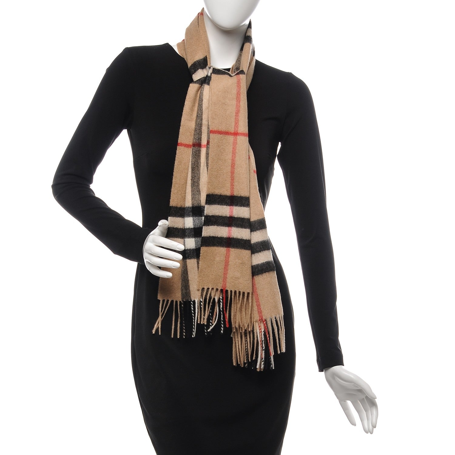 Burberry Cashmere Giant Check Fringe Scarf Camel 2 of 6