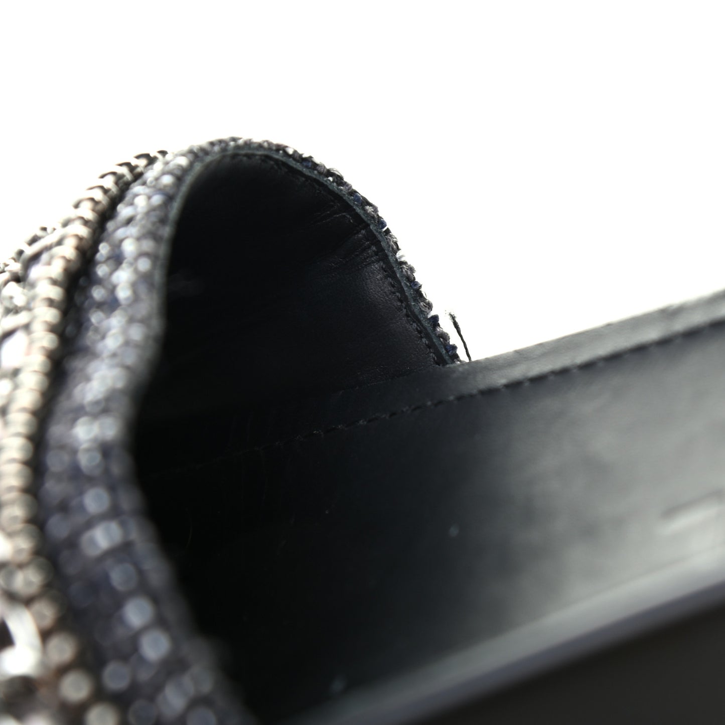 Tweed Lambskin Chain Flat Sandals 36 Silver