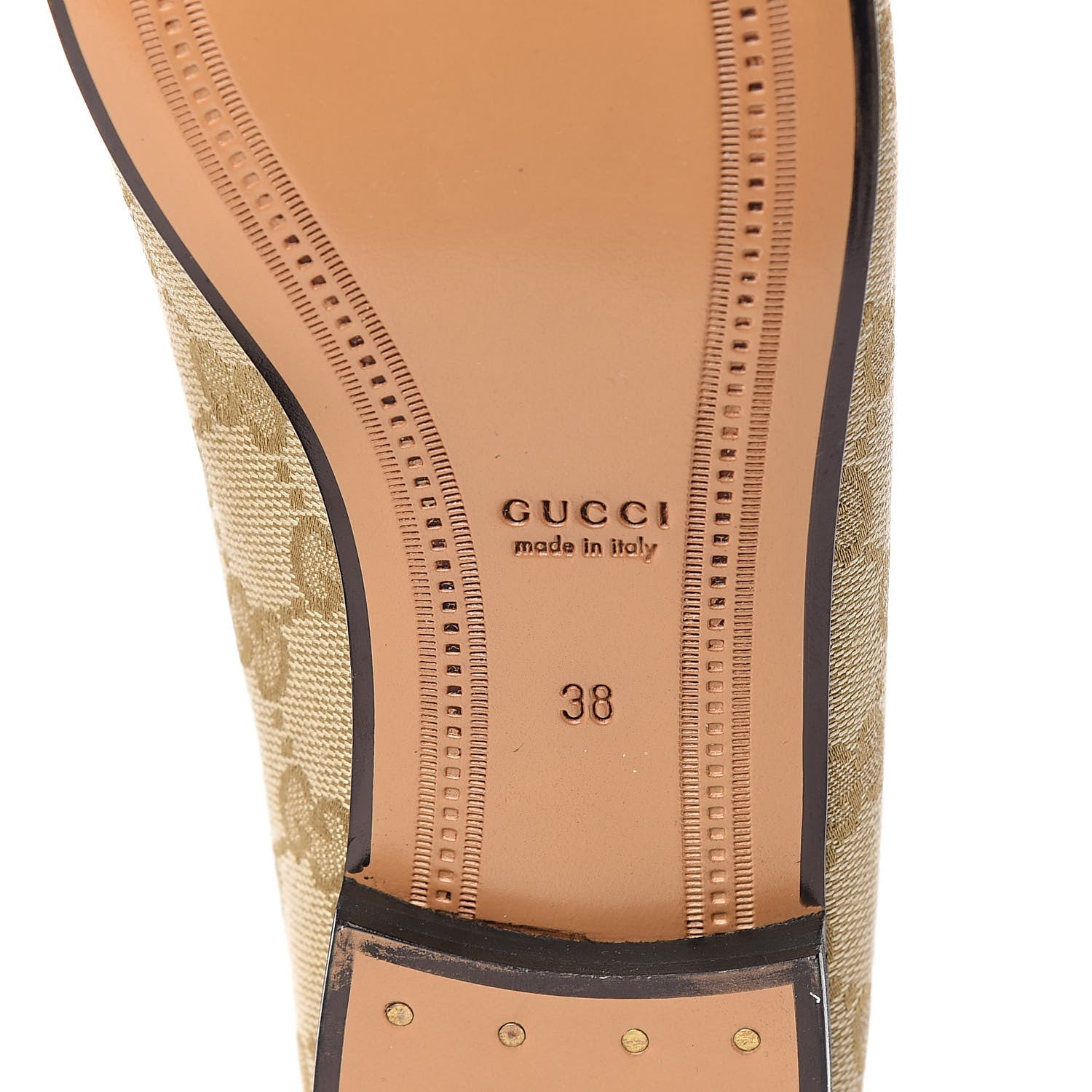 Gucci Canvas GG Monogram Horsebit Womens Jordaan Loafers 38 New Sand Friky Taupe 6 of 8