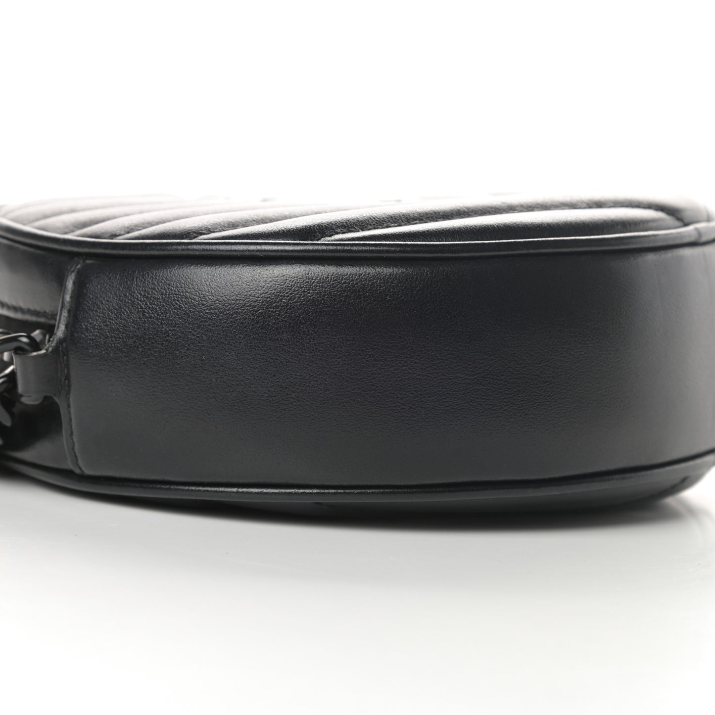 Calfskin Matelasse Chevron Round Vinyle Camera Bag Black