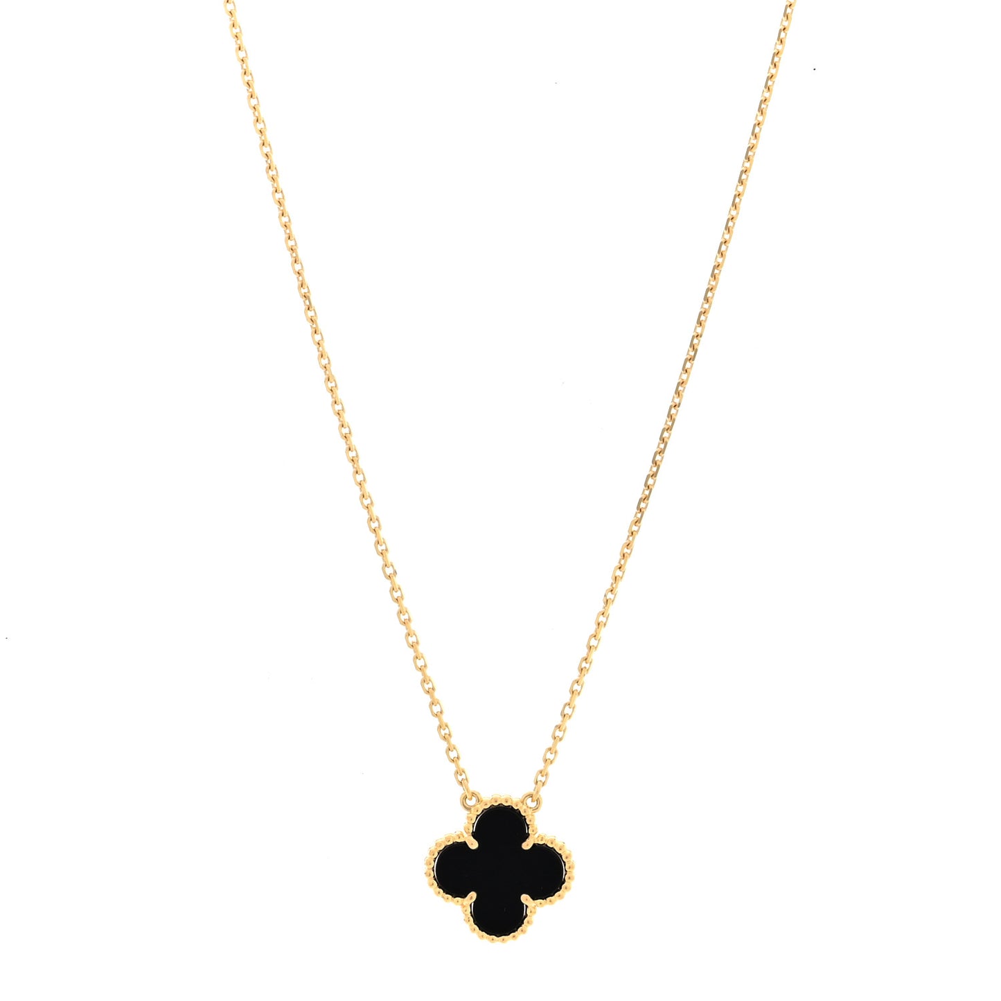 18K Yellow Gold Black Onyx Vintage Alhambra Pendant Necklace