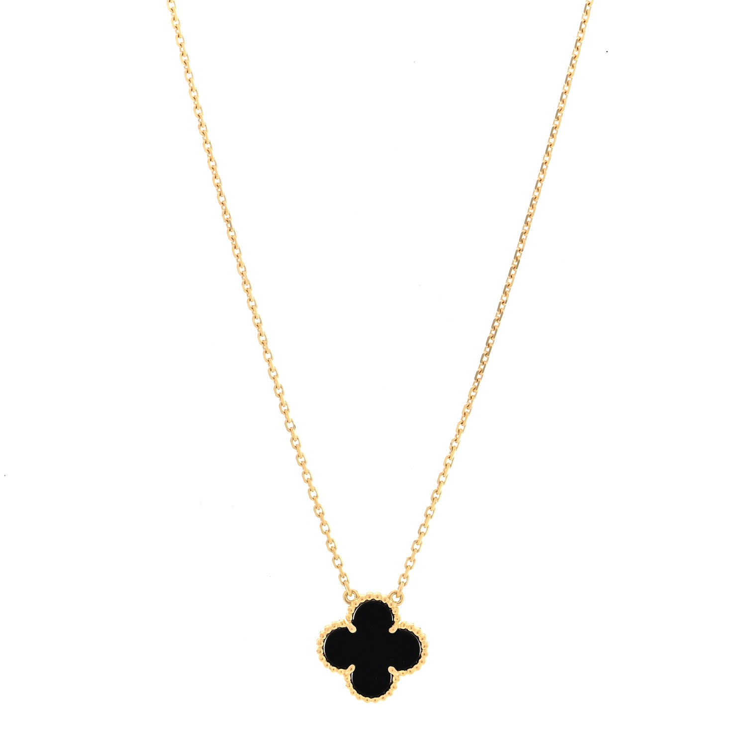 Van Cleef & Arpels 18K Yellow Gold Black Onyx Vintage Alhambra Pendant Necklace 1 of 7