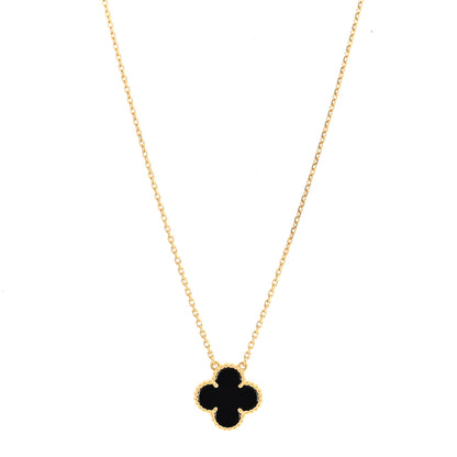 Van Cleef & Arpels 18K Yellow Gold Black Onyx Vintage Alhambra Pendant Necklace 1 of 7