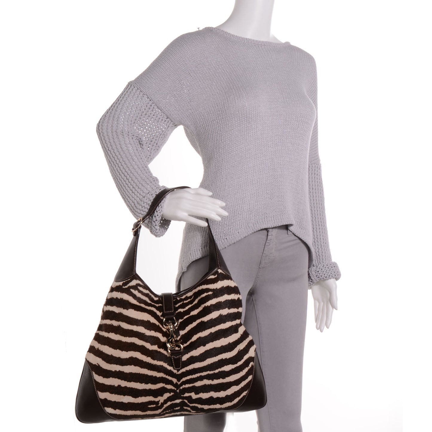 Pony Hair Zebra Print Large Jackie O Bouvier Hobo Brown