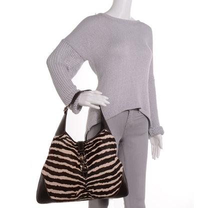 Gucci Pony Hair Zebra Print Large Jackie O Bouvier Hobo Brown 2 of 8