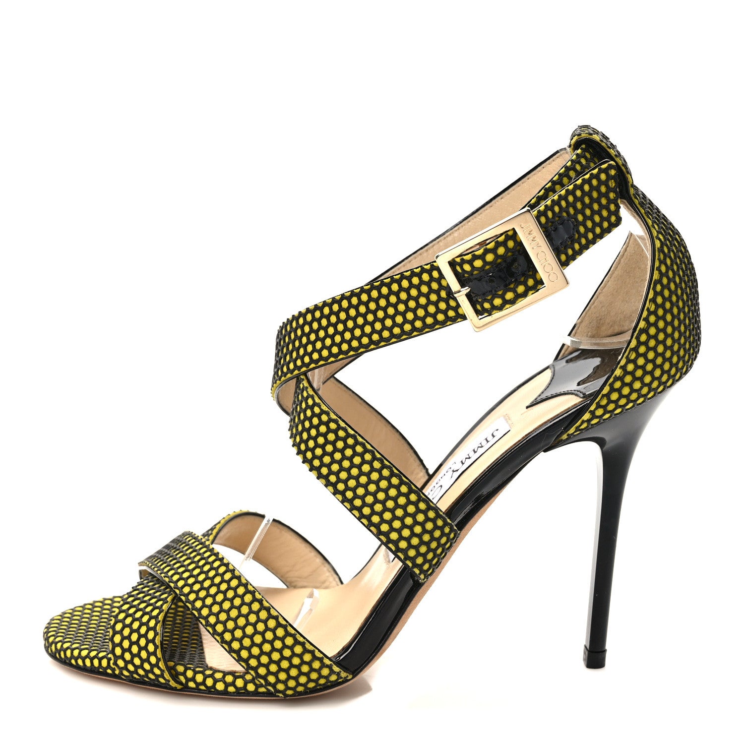 Jimmy Choo Suede Honeycomb Crisscross Sandals 37 Acid Yellow 1 of 7