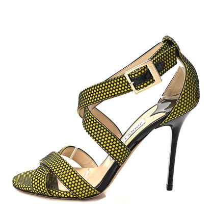Jimmy Choo Suede Honeycomb Crisscross Sandals 37 Acid Yellow 1 of 7