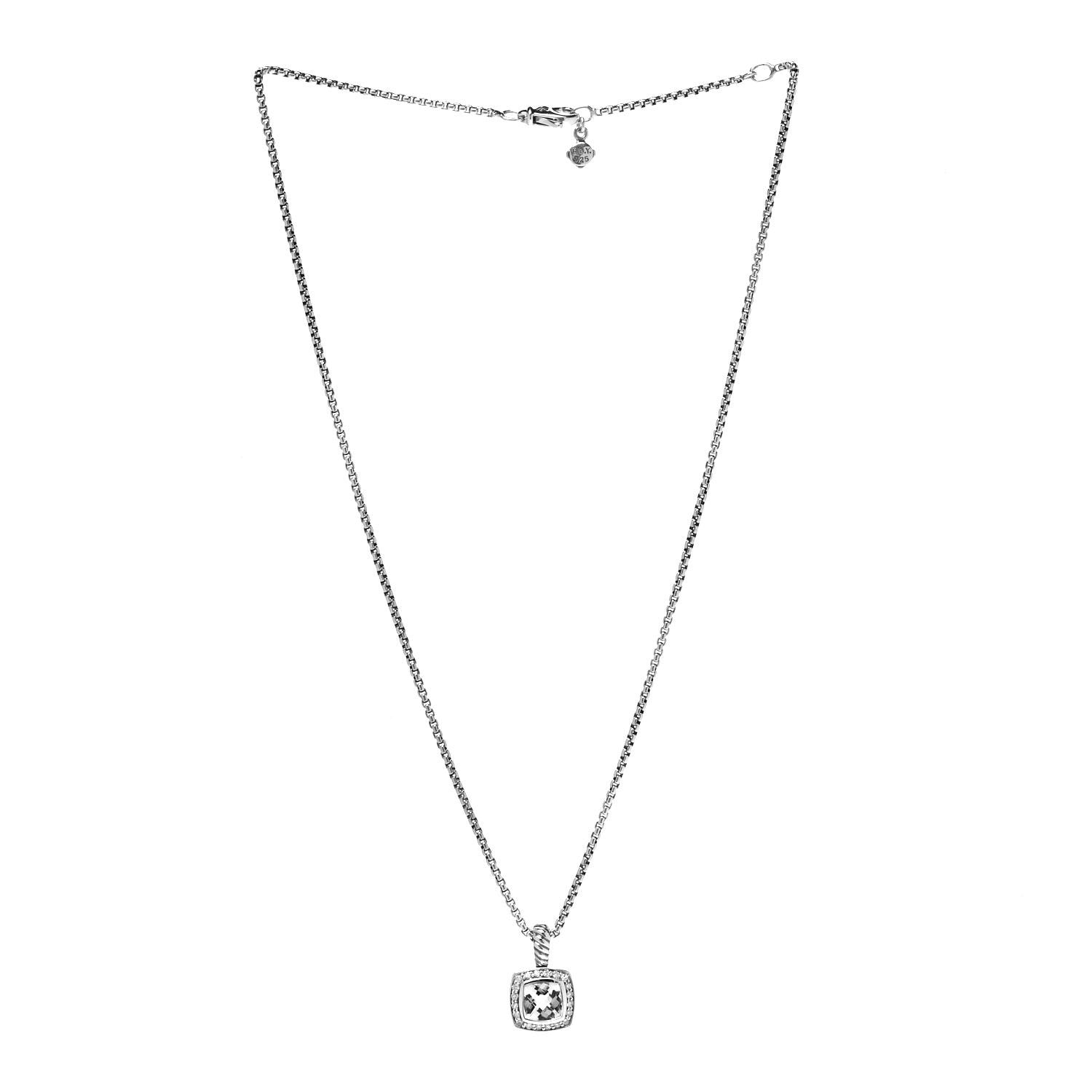 David Yurman Sterling Silver Diamond White Topaz 7mm Petite Albion Pendant Necklace 3 of 7