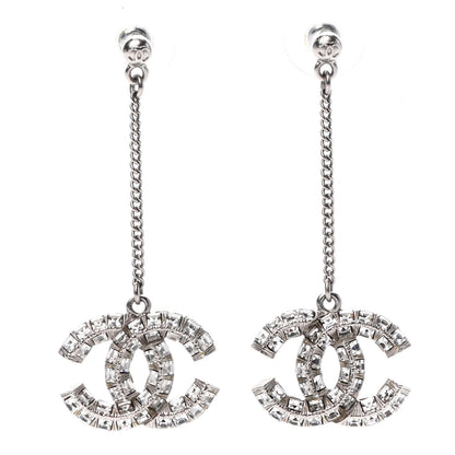 Chanel Baguette Crystal CC Drop Earrings Silver 1 of 4
