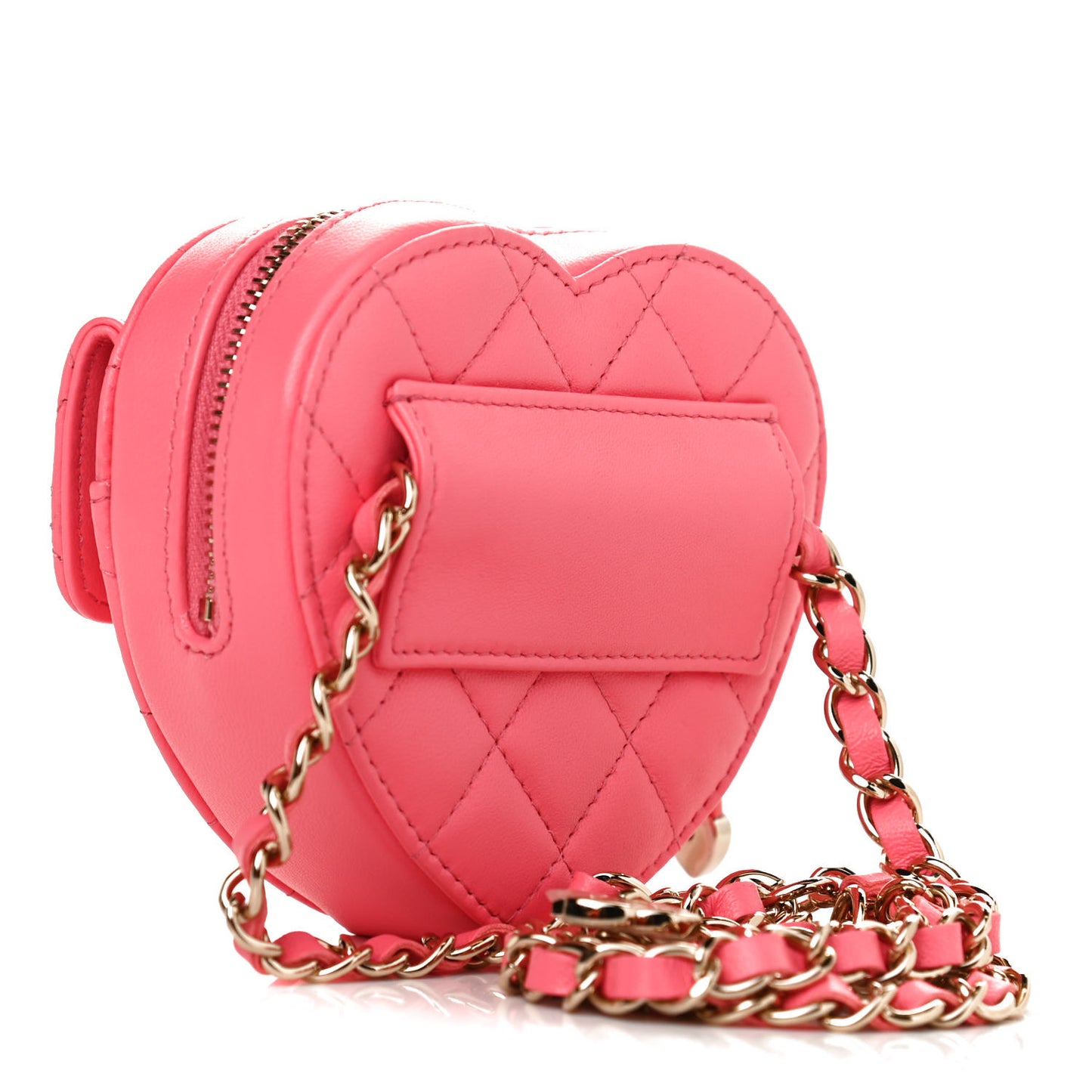 Lambskin Quilted CC In Love Heart Waist Belt Bag With Chain Pink
