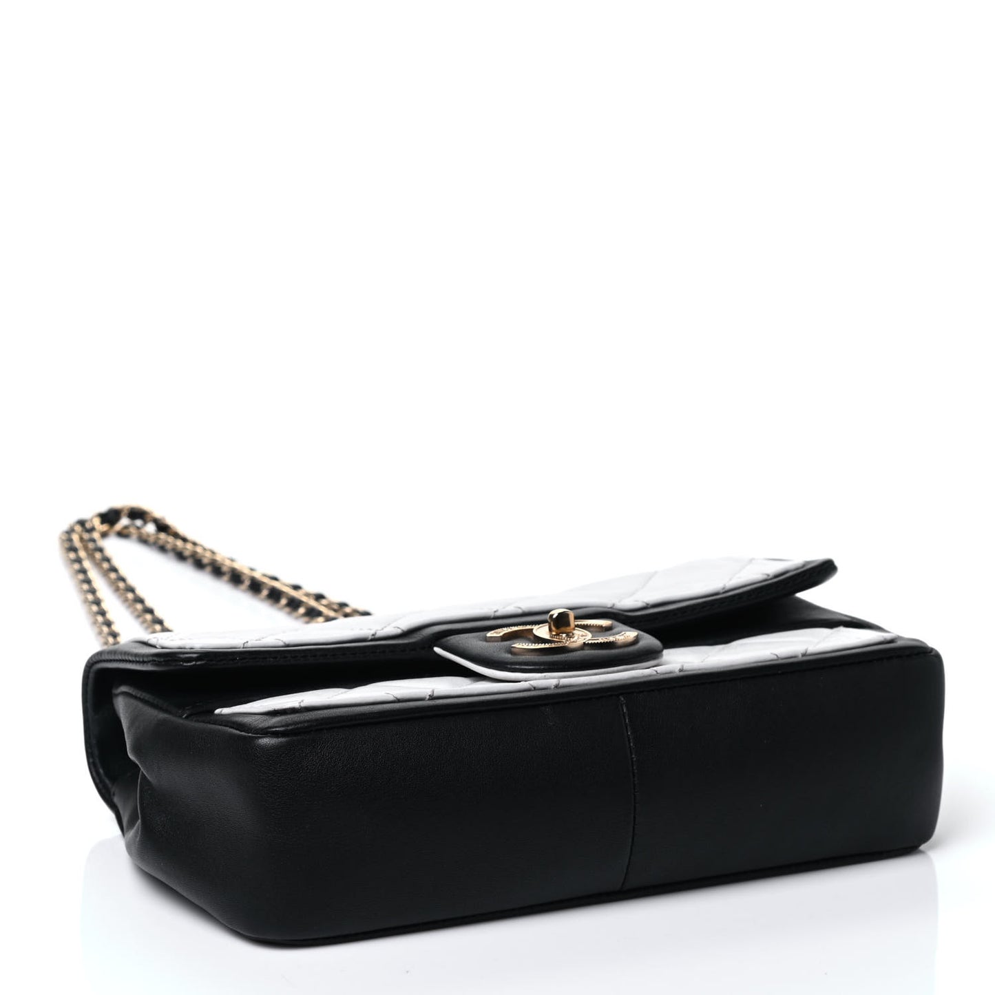 Lambskin Quilted Small Graphic Flap White Black