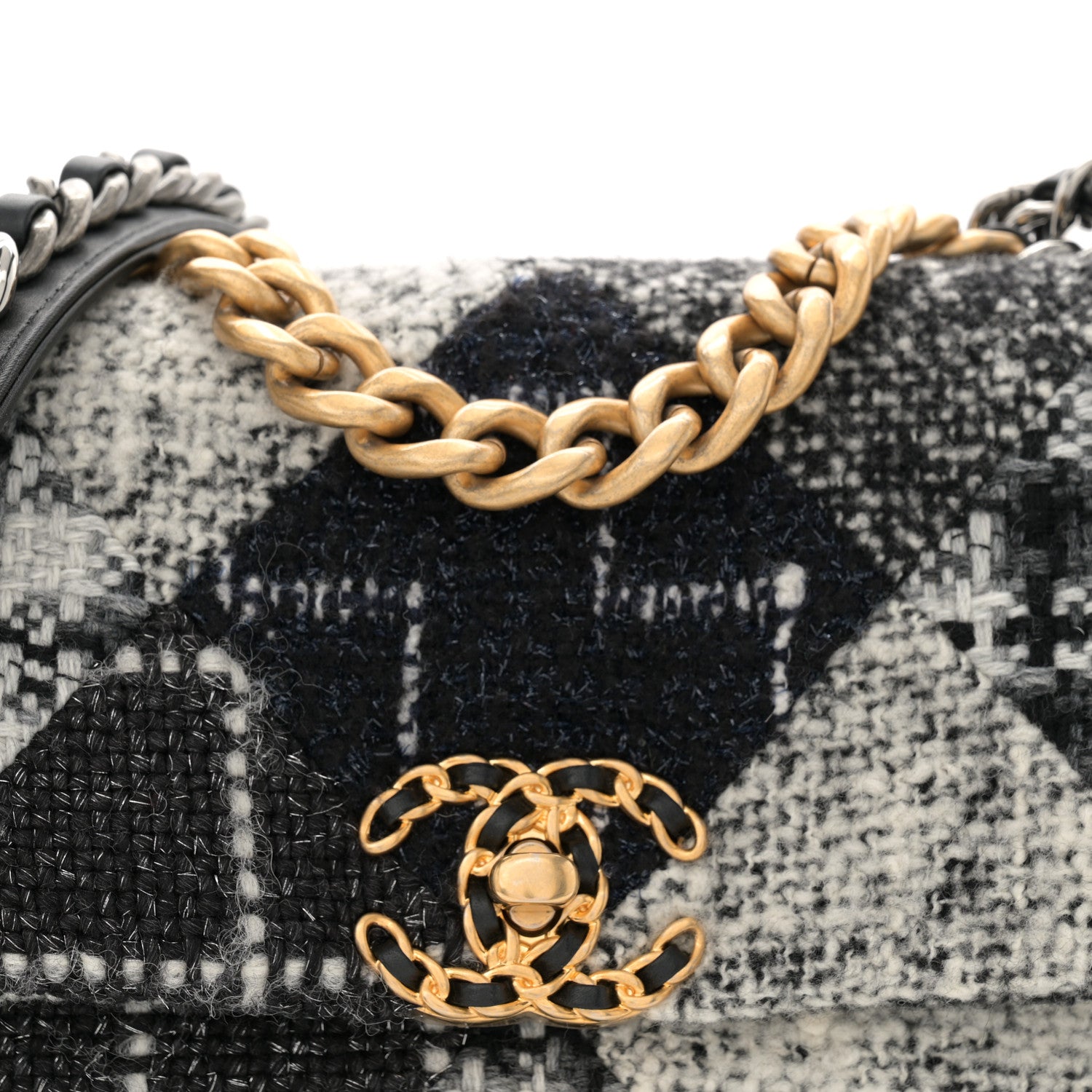 Chanel Tweed Quilted Medium Chanel 19 Flap Black White 8 of 12