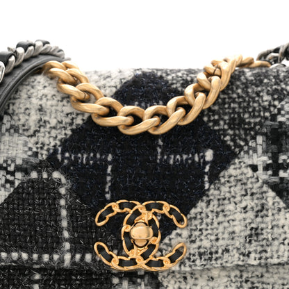 Chanel Tweed Quilted Medium Chanel 19 Flap Black White 8 of 12