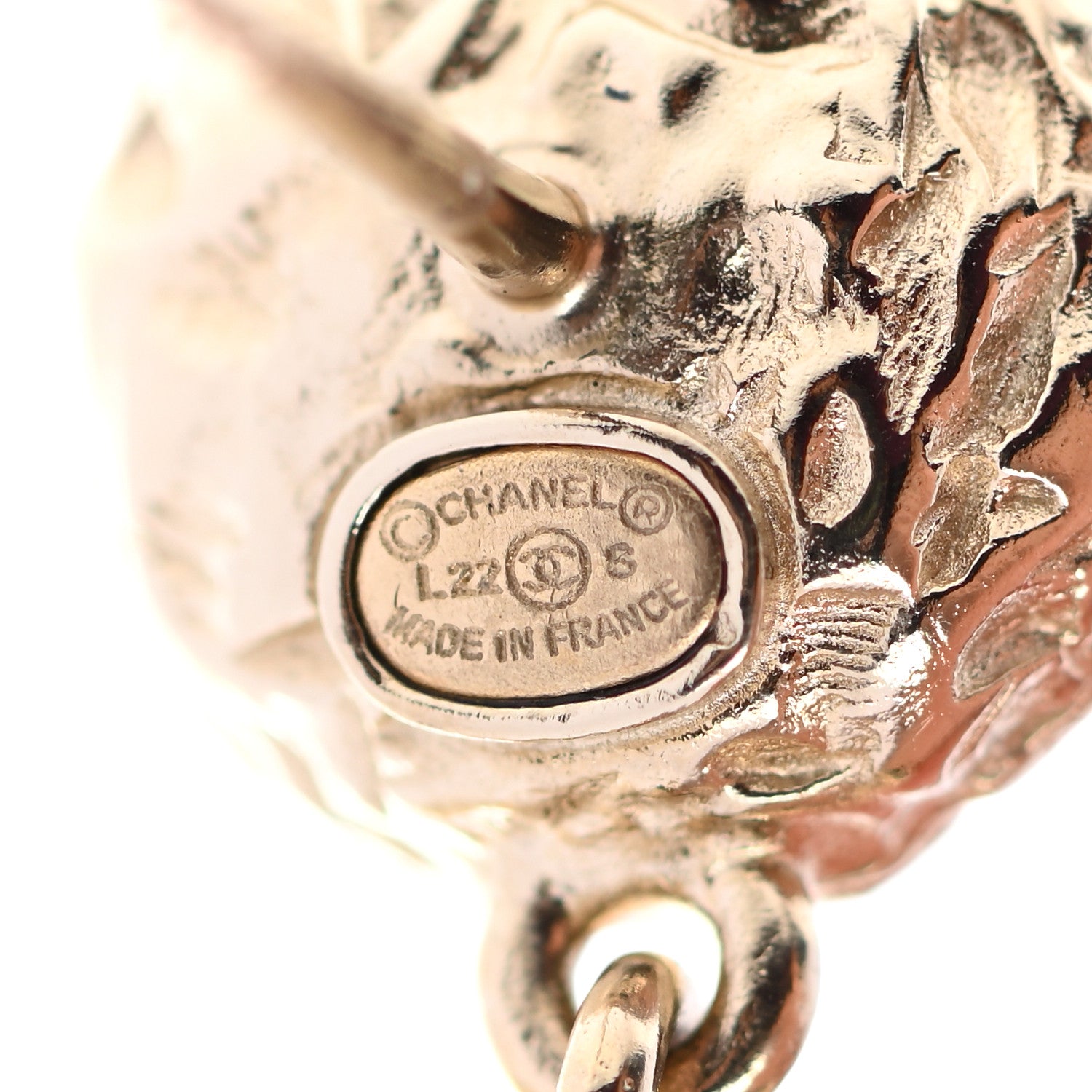 Chanel Pearl Hammered CC Drop Earrings Gold Pearly White 3 of 5